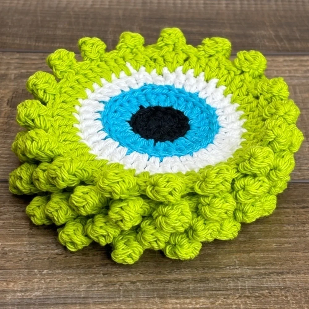 Evil Eye Halloween Monster‎ Coasters Cup Mug Cotton Set of 4 Handcrafted Crochet